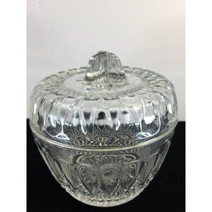 Vintage Reims France Pressed Glass Sugar Candy Dish Bowl with Lid